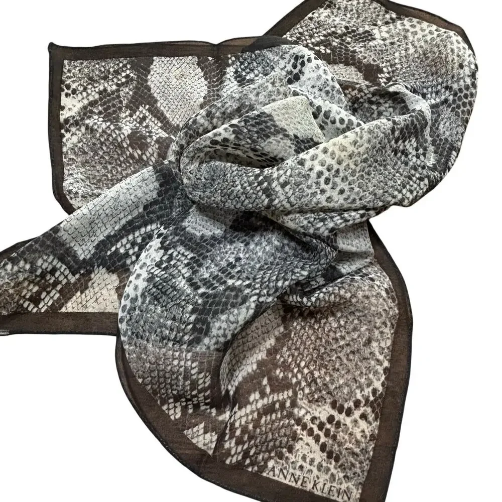 Sheer silky chiffon square scarf snakeskin python print gray black white